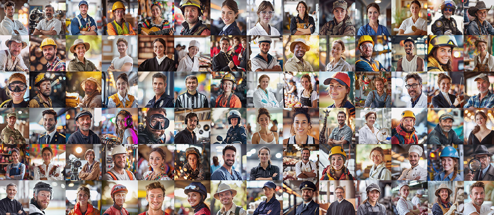 Collage of various professionals in their daily working gear