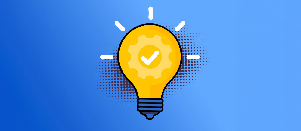 A graphic featuring a blue background with a yellow lightbulb shining brightly, symbolizing illumination or inspiration.