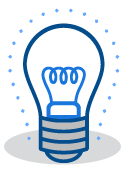 A blue graphic depicting a lightbulb illuminated.