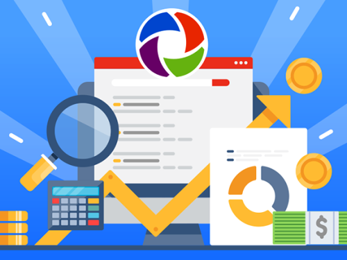 A composition including a magnifying glass, an upward-pointing arrow, money, the RSS logo, and notes, possibly representing elements of growth, financial analysis, and RSS-related activities.