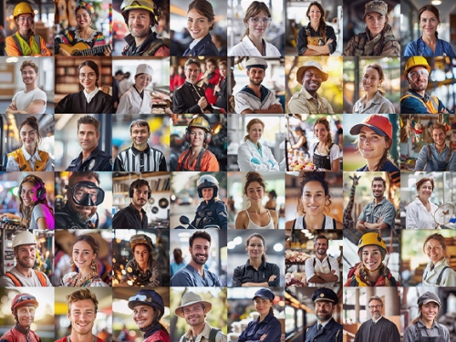 Collage of various professionals in their daily working gear