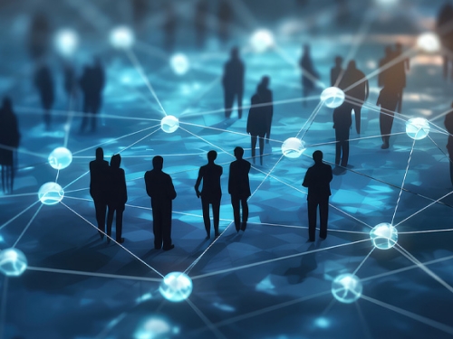 Group of business people silhouettes and social connection